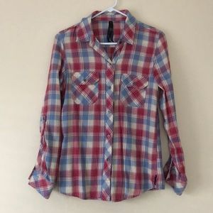 Seven 7 Plaid Flannel Button Down Shirt
